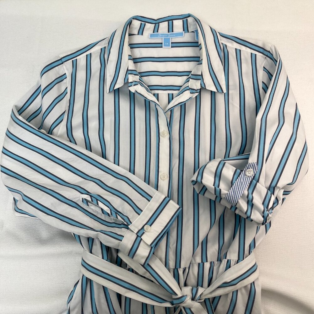 Draper James Blue and White Striped Midi Shirt Dress - Picture 7 of 16